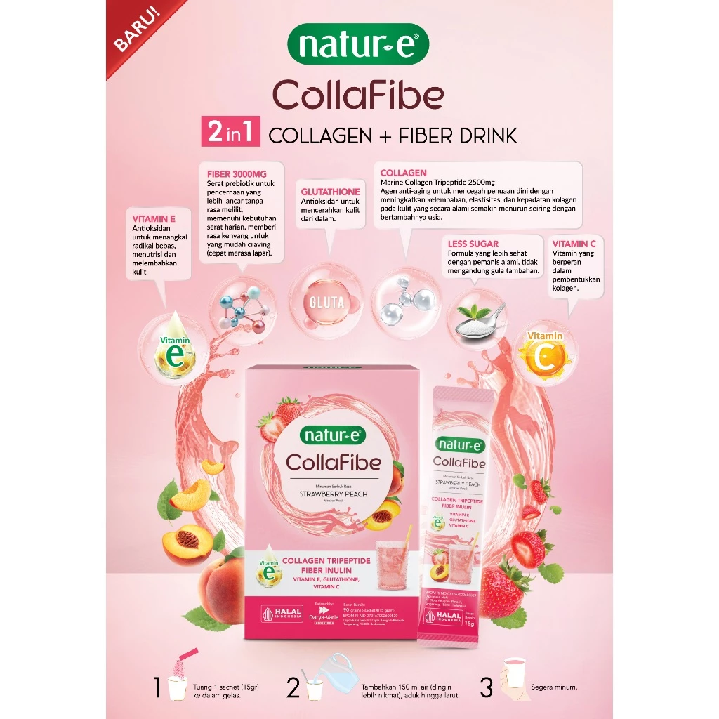 Natur-E Paket Collagen Combo - CollaFibe Collagen Drink 1 Box & Collabites Gummy Collagen 1 pouch - Gummy dengan Collagen, Vitamin E & Biotin - Membantu Menjaga Kesehatan Kulit dari Dalam - Gambar 3