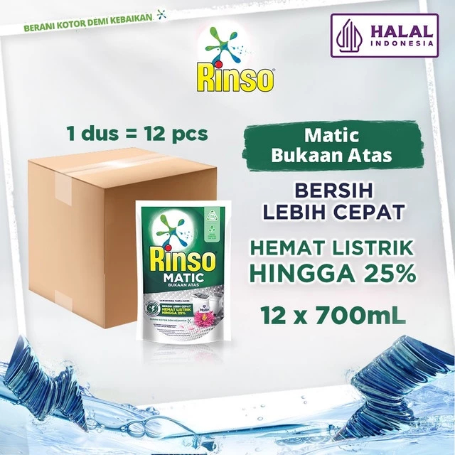 Rinso Detergent Cair Konsentrat Deterjen Matic Mesin Cuci Bukaan Atas 700 mL x12