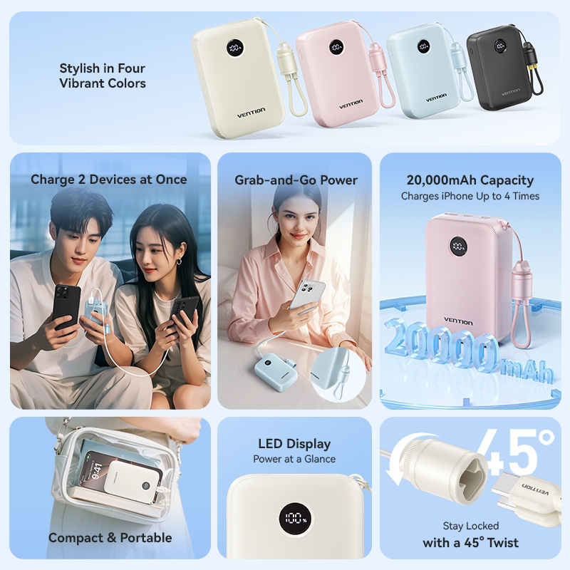 Vention Powerbank Pro Series 10000mAh 20000mAh 22.5W Fast Charging USB-C USB-A iPhone Android Airline Approved - Gambar 2