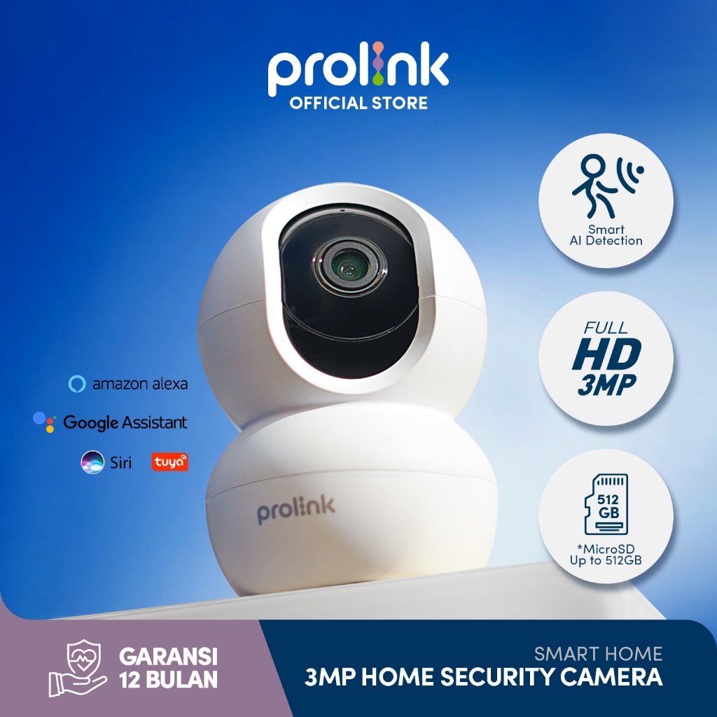 Bundle 3 pcs Prolink 3MP 2K Clear HD Smart IP Cam CCTV Wifi Indoor Full HD PTZ Control Pan 360 Wide Angle 110 Baby Monitor AI Pendeteksi Manusia 2 Way Audio Support ONVIF - Gambar 2