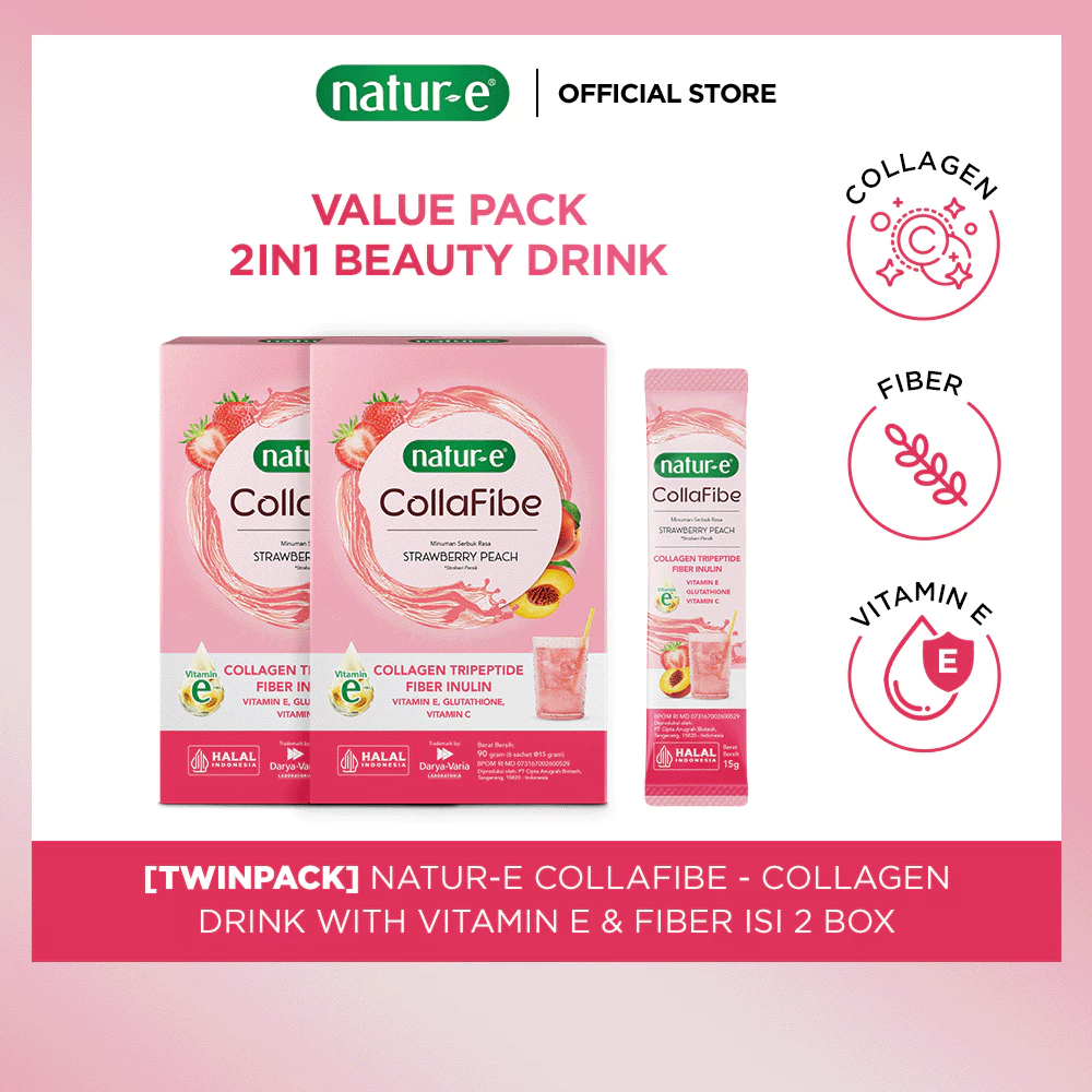Natur-E TwinPack CollaFibe Collagen Drink 2 Box - Collagen Drink with Vitamin E & Fiber - Membantu Menjaga Kesehatan Kulit dari Dalam