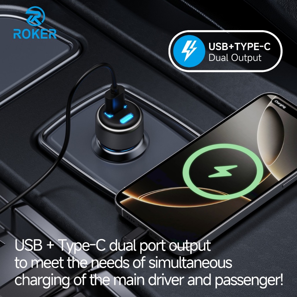 Roker Charger Mobil RX54 54Watt QC 4.0 & QC 3.0 PD 3.0 Super Fast Charging Dengan Support PPS samsung iphone 15 iphone 16 cepat penuh - Gambar 3
