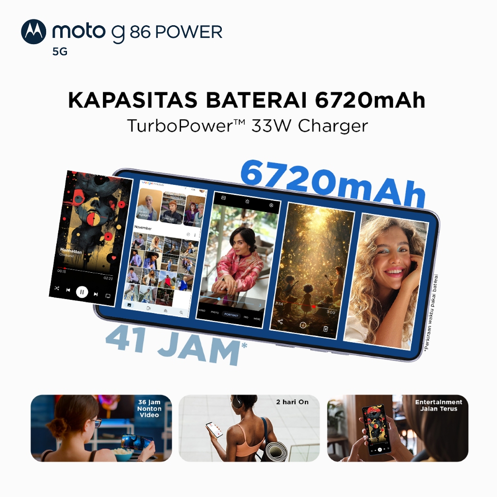 Moto G86 Power 5G 8/256GB - Dimensity7400 - 6720mAh - 6.67" pOLED 1.5K 120Hz - MIL810H IP68/69 GG7i - 50MP LYT600 MotoAI - All 4K30fps - 32MPSelfie - Dolby Stereo - BonusCharger33W - Gambar 3