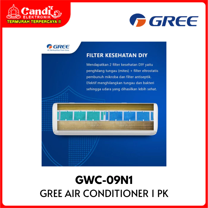 GREE Air Conditioner AC 1 PK Deluxe Standar Turbo Mode HD Filter GWC-09N1 - Gambar 2