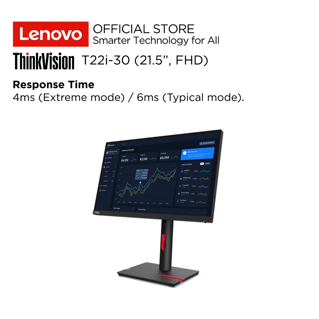 Lenovo Monitor ThinkVision T22i-30 21.5" FHD IPS 60Hz Antiglare 99% sRGB Tilt, Swivel, Pivot, Height Adjust Stand Supports VESA mount 100mm 22inch Garansi Resmi Lenovo Indonesia 3 Tahun 63B0MAR6WW Raven Black - Gambar 3