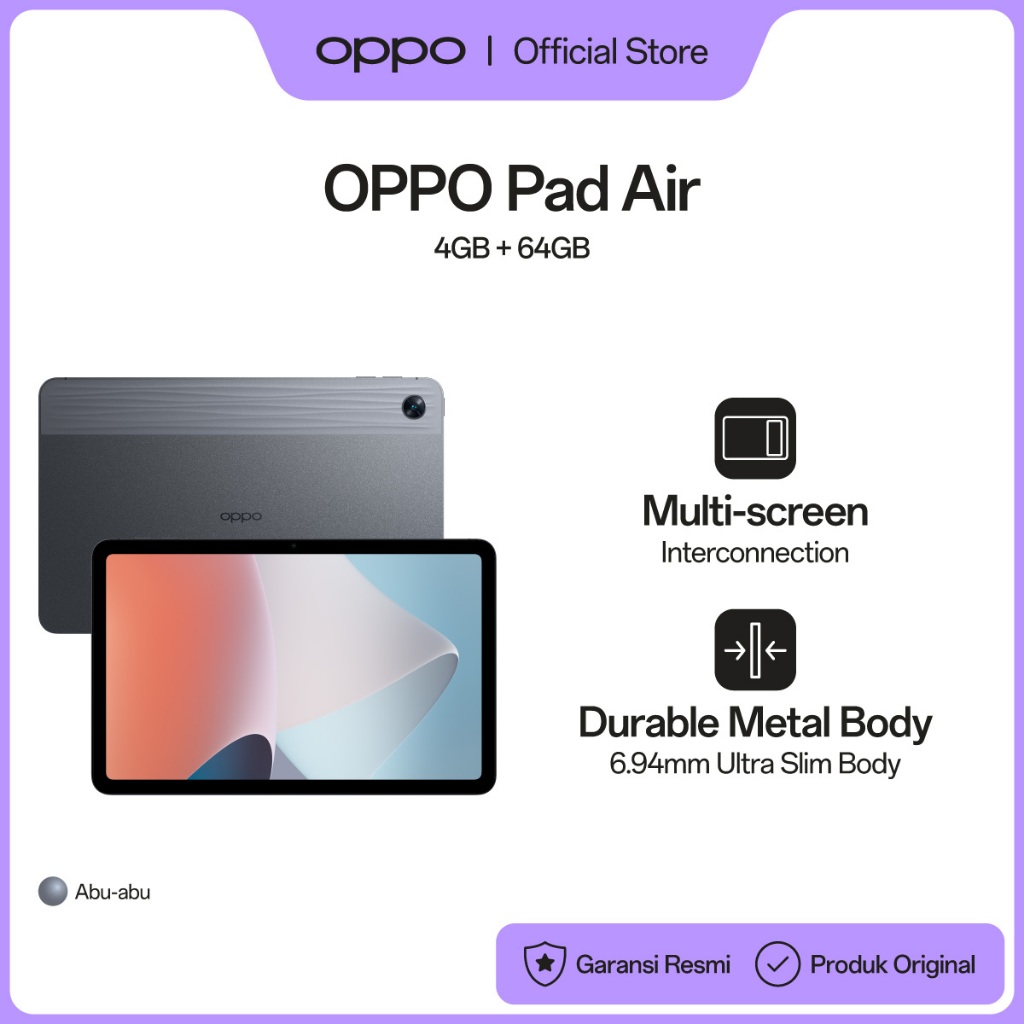 OPPO Pad Air 4GB/64GB [2K HD Eye Protection Screen, Ultra Slim & Lightweight, Multi-Screen Connect] - Gambar 2