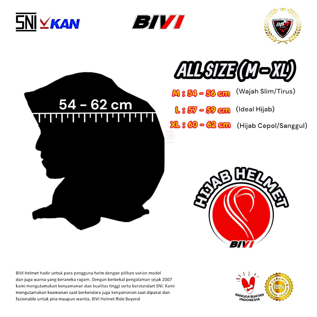 Helm Wanita Terbaru BOGO HIJAB BIVI FEDLEY Cewek Remaja Dewasa Half Face SNI Busa Bisa Dilepas Nyaman Dan Aman - Gambar 3