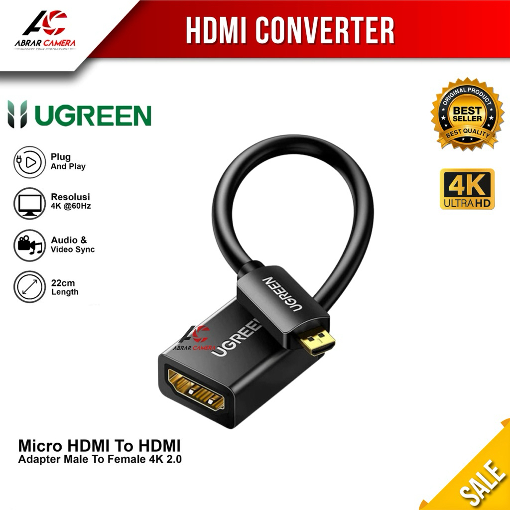 thumbnail image 2 of Ugreen Micro HDMI To HDMI Adapter Cable - Type D Male To Female, 22cm 2 of 6