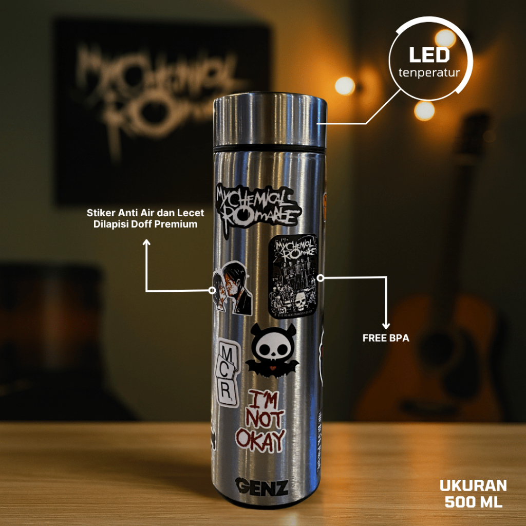 My Chemical Romance Tumbler Aesthetic Premium Stainless Stell TahanDingin Panas 500Ml LED TEMPERATUR foto 3