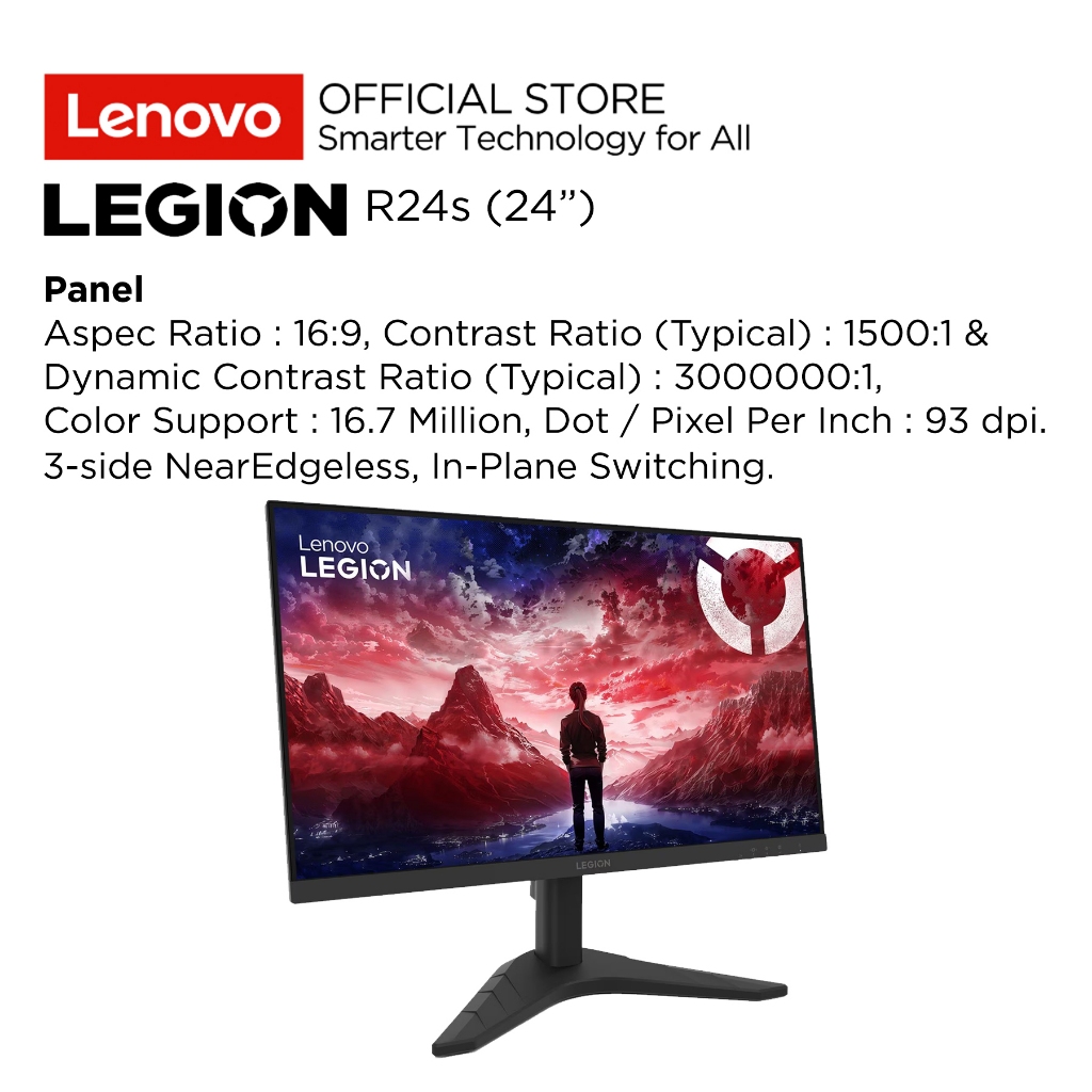 Lenovo Gaming Monitor Legion R24s 23.8" FHD IPS Antiglare 144Hz 250nits AMD FreeSync 99% sRGB Stand Tilt VESA Media FreeSync 68CBGAC2WW Raven Black 24inch NearEdgeless HDMI DP Garansi Resmi 3 Tahun - Gambar 3