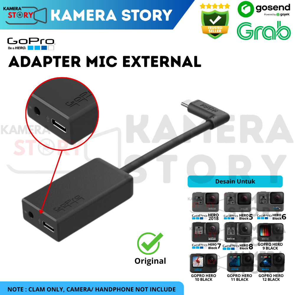 GoPro PRO 3.5MM Mic Adapter Hero 5 Hero 6/ Hero 7/ Hero 8/ Hero 9/ Hero ...