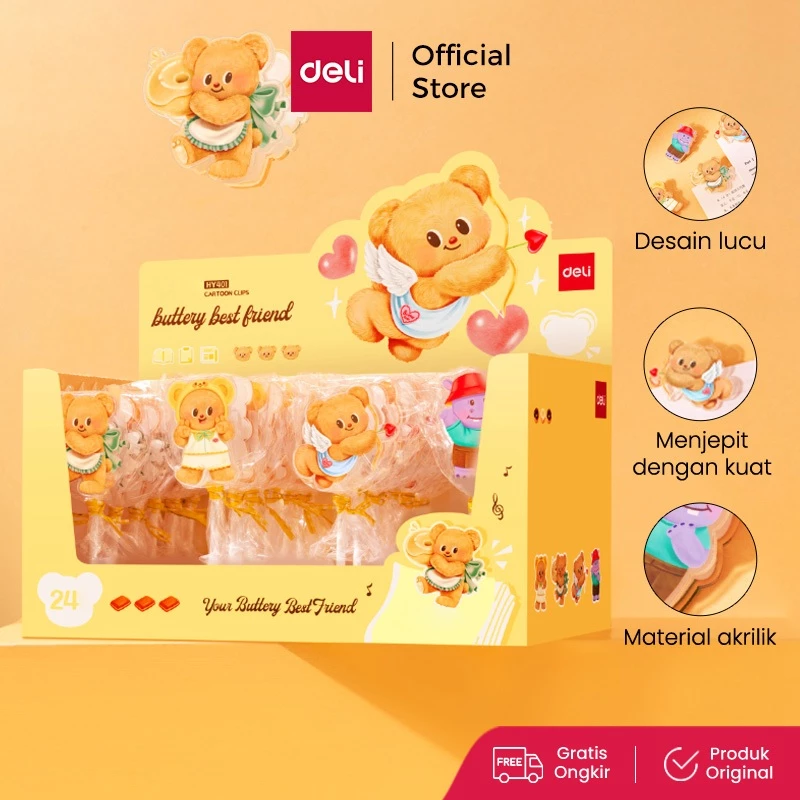 Deli x Butterbear Jepitan Kertas / Binder Clip Akrilik Motif Lucu HY401
