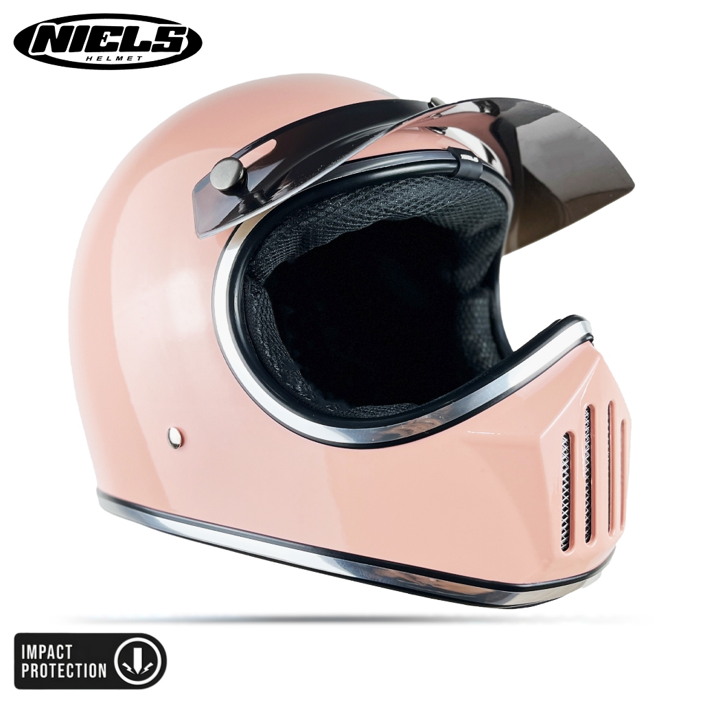NIELS Cakil Helm Full Face Retro List Chrome Free Pet SNI Motorcycle