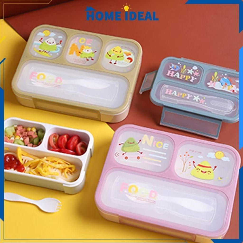 Children's Lunch Box Set 3 Compartments BPA FREE Character With Spoon ...