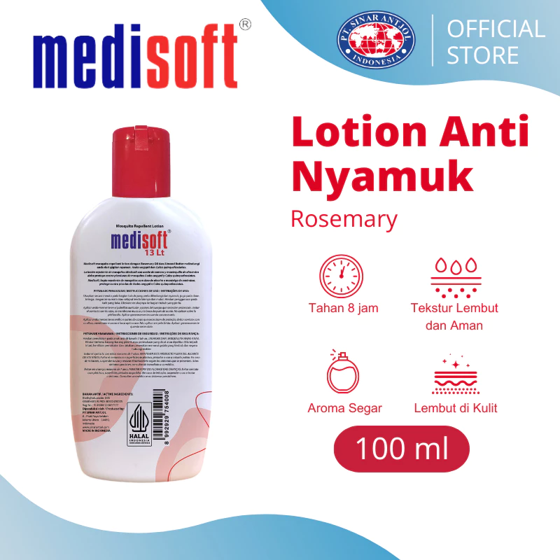 Medisoft Mosquito Repellent 100ml ROSEMARY Oil - Lotion Anti Nyamuk MERAH - Gambar 2