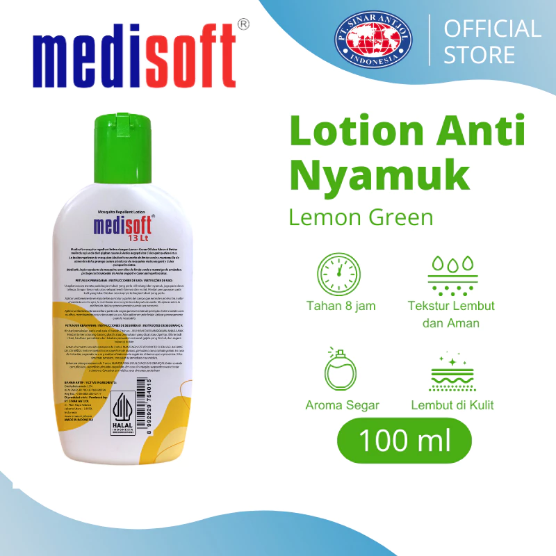 Medisoft Mosquito Repellent 100ml Lemon GREEN Oil - Lotion Anti Nyamuk HIJAU - Gambar 2