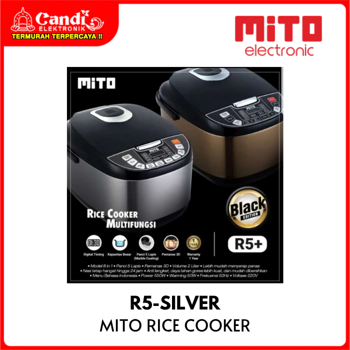 MITO Digital Rice Cooker MultiFungsi Kapasitas 2 Liter R5+ R5-SILVER - Gambar 3