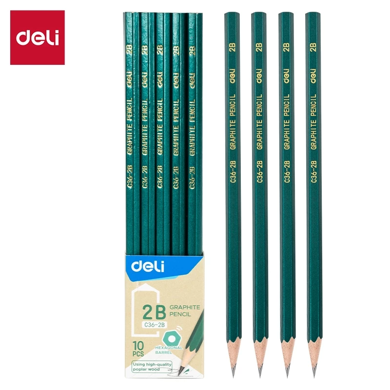 Deli Pensil Kayu HB/2B 10pcs/Box 33312 - Gambar 2