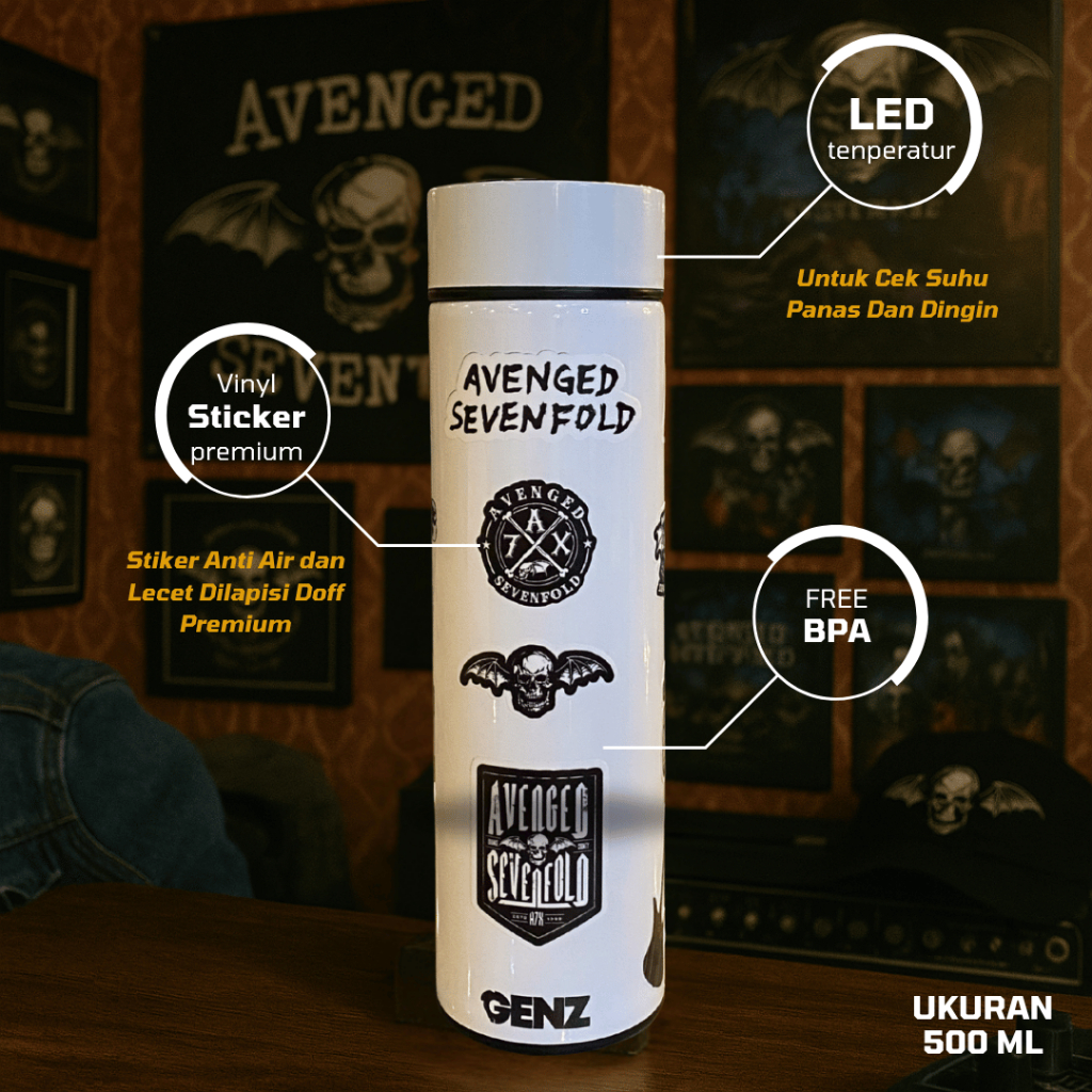 Avenged Sevenfold Tumbler Aesthetic Premium Stainless Stell Tahan Dingin Panas 500Ml LED TEMPERATUR foto 3