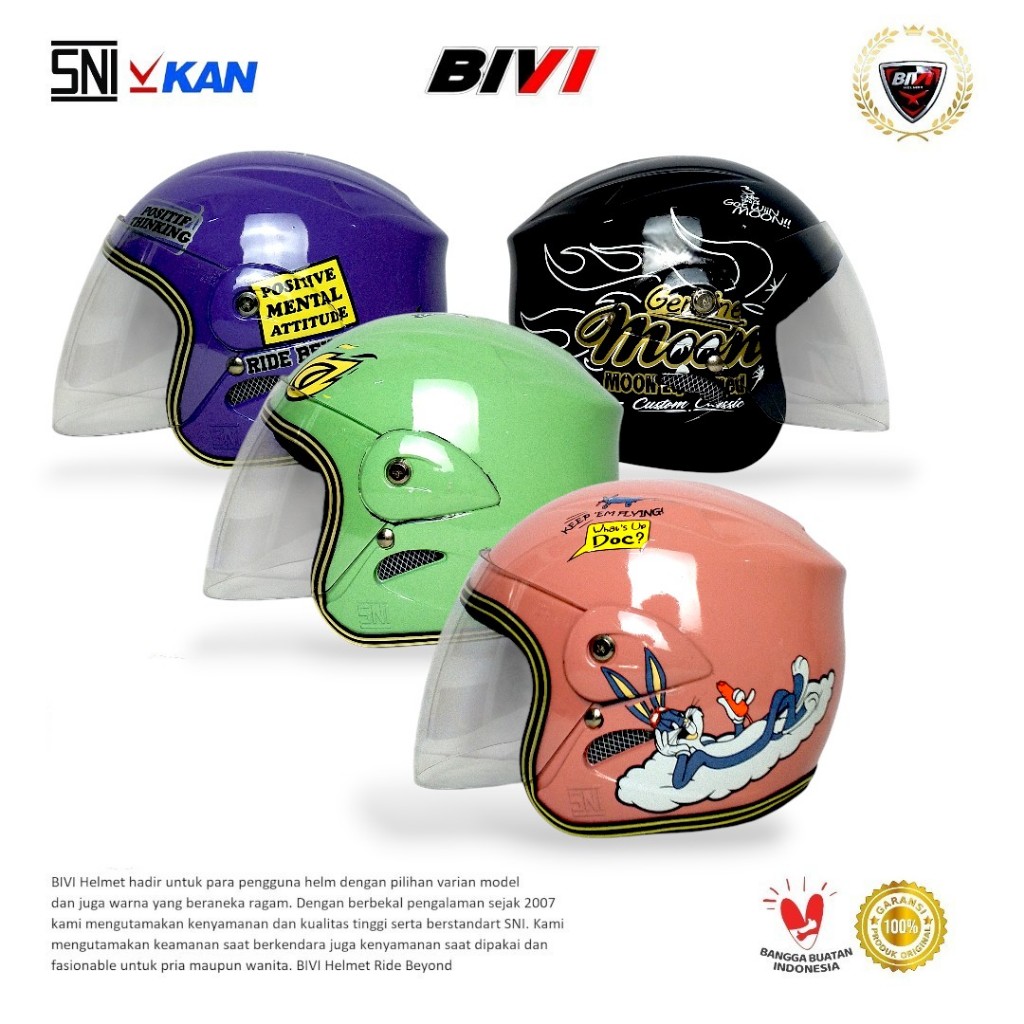 HELM ANAK BIVI Motif Karakter Lucu Motif Random Half Face SNI 2 3 4 5 6 Tahun