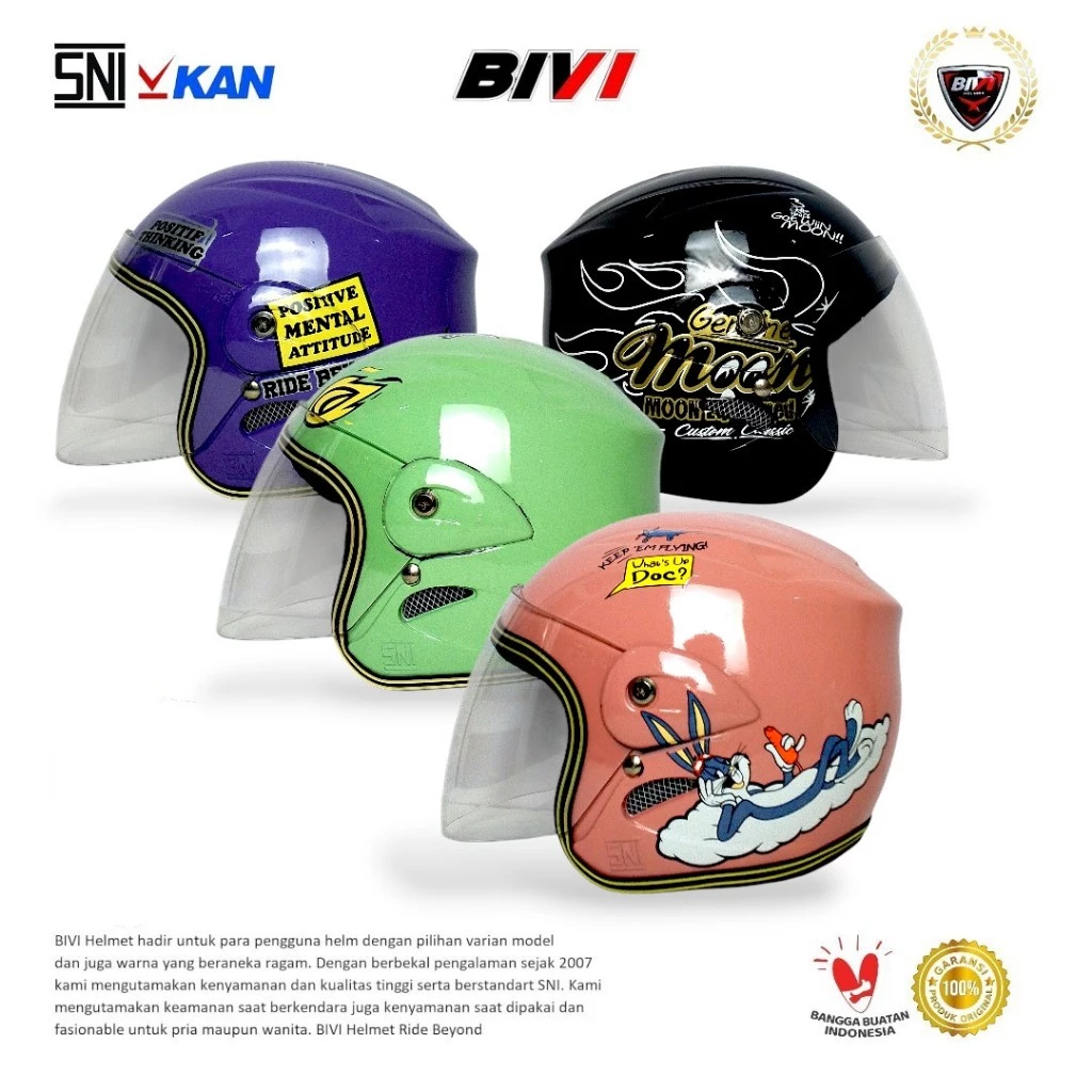 HELM ANAK BIVI Motif Karakter Lucu Motif Random Half Face SNI 2 3 4 5 6 Tahun
