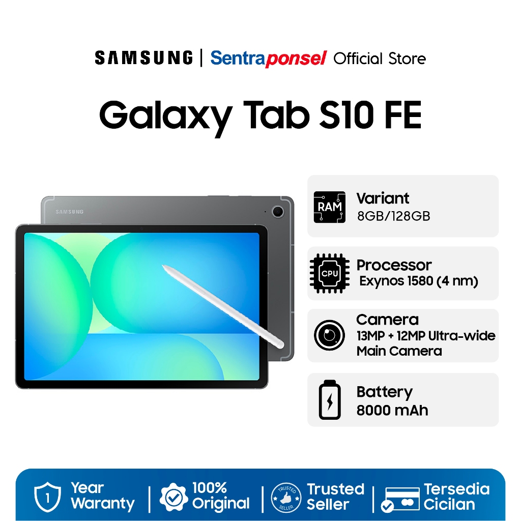 Samsung Galaxy Tab S10 FE 5G 8GB/128GB Tablet AI / Galaxy AI / Layar besar - Garansi Resmi Samsung Indonesia