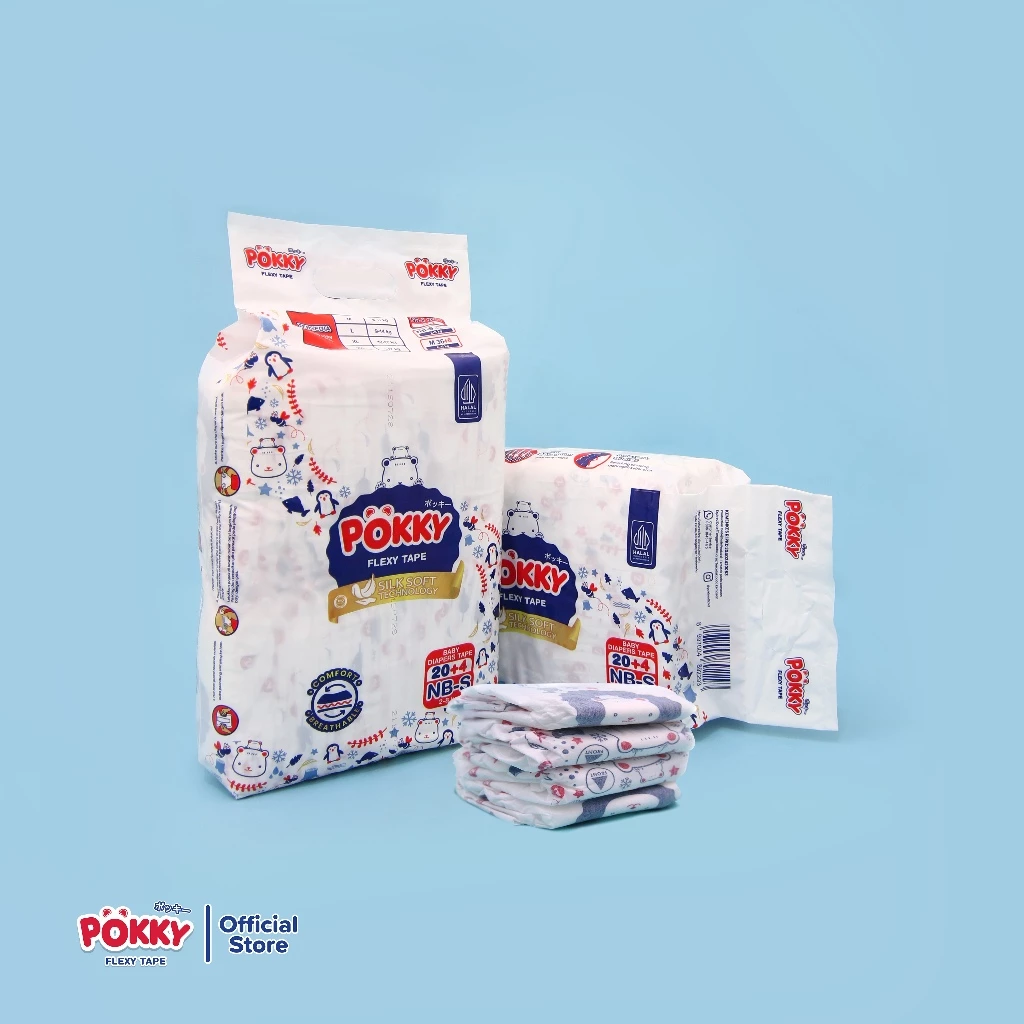 POKKY POPOK PEREKAT POKKY FOR NEW BORN-S ISI 20+4 / Baby Diapers Lembut untuk Bayi Baru Lahir - Gambar 3