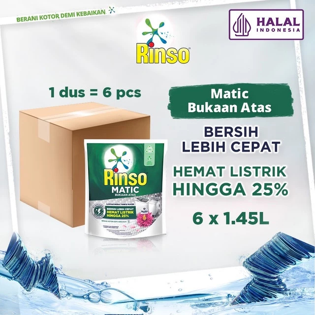 Rinso Detergent Cair Konsentrat Deterjen Matic Mesin Cuci Bukaan Atas 1.45 L x6