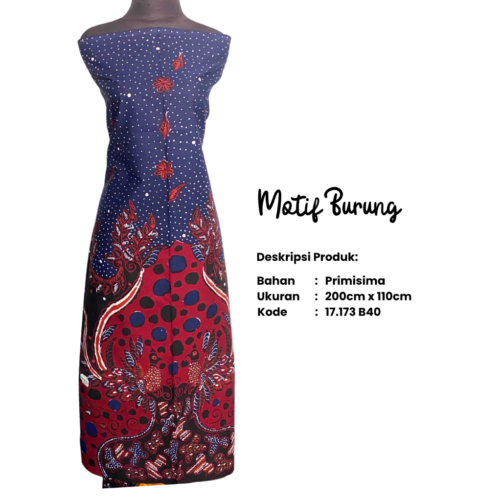 MERAH Premium hand-drawn batik - primissima batik - elegant bird motif ...
