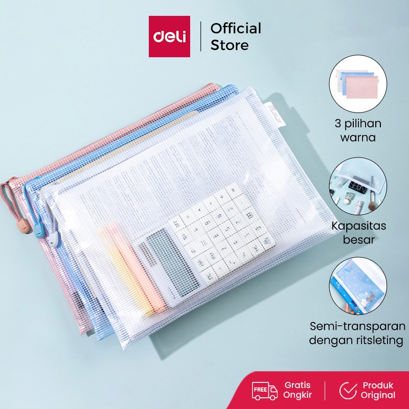 Deli Zip Bag / Pouch Document Bag Dompet Dokumen Transparan Serbaguna Warna Pastel A4/A5 EF295 EF295