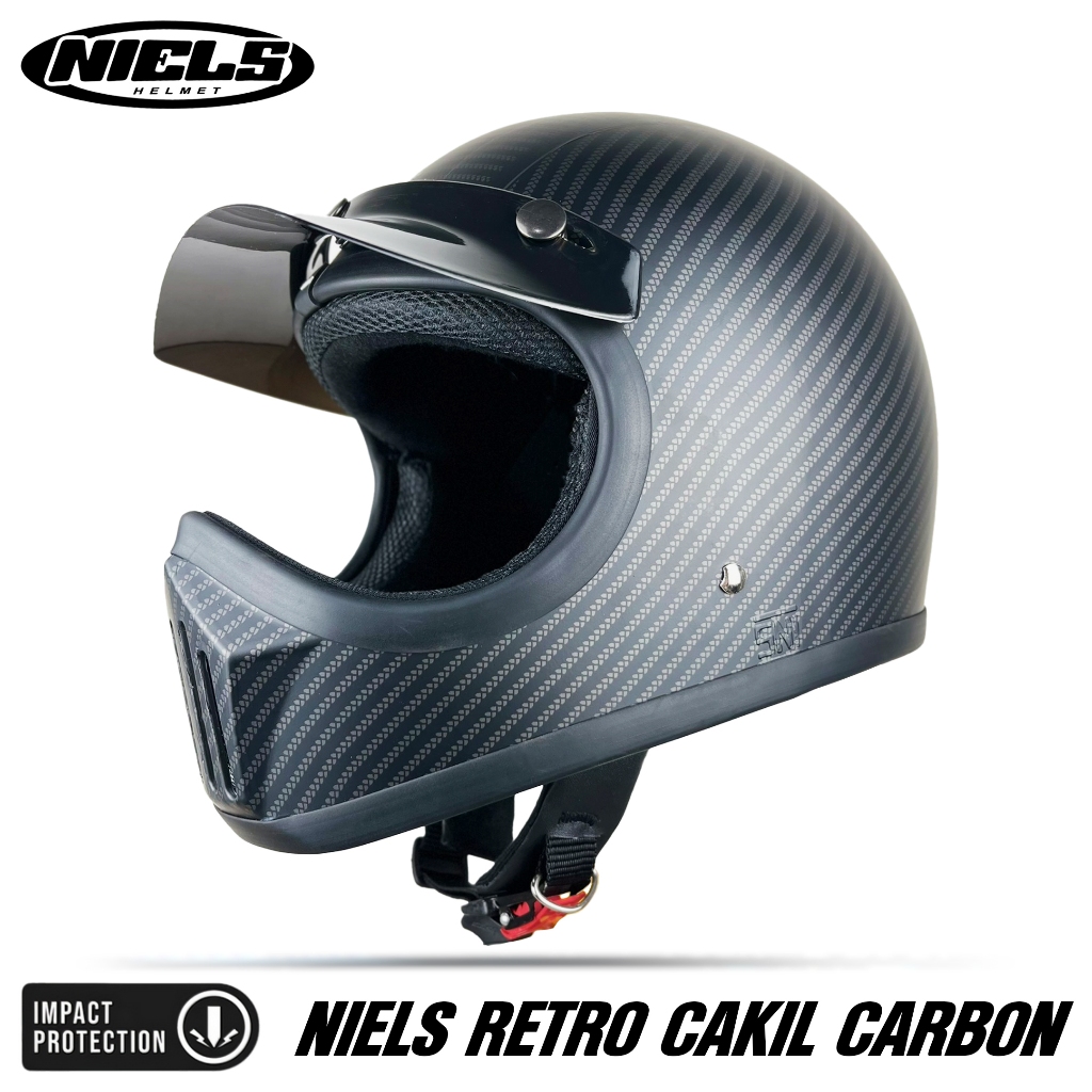 NIELS Cakil Carbon Helm Full Face Retro Free Pet SNI Motorcycle - Gambar 2