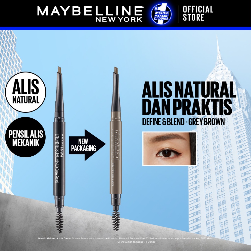 MAYBELLINE OFFICIAL Define And Blend Mechanic Eyebrow Pencil Make up - 0.16gr - Grey Brown (Pensil Alis Untuk Alis Tampak Tebal & Natural) - Gambar 2