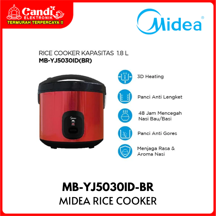 MIDEA Rice Cooker Penanak Nasi 1,8 Liter Anti Lengket & Anti Gores MB-YJ5030ID-BR - Gambar 4