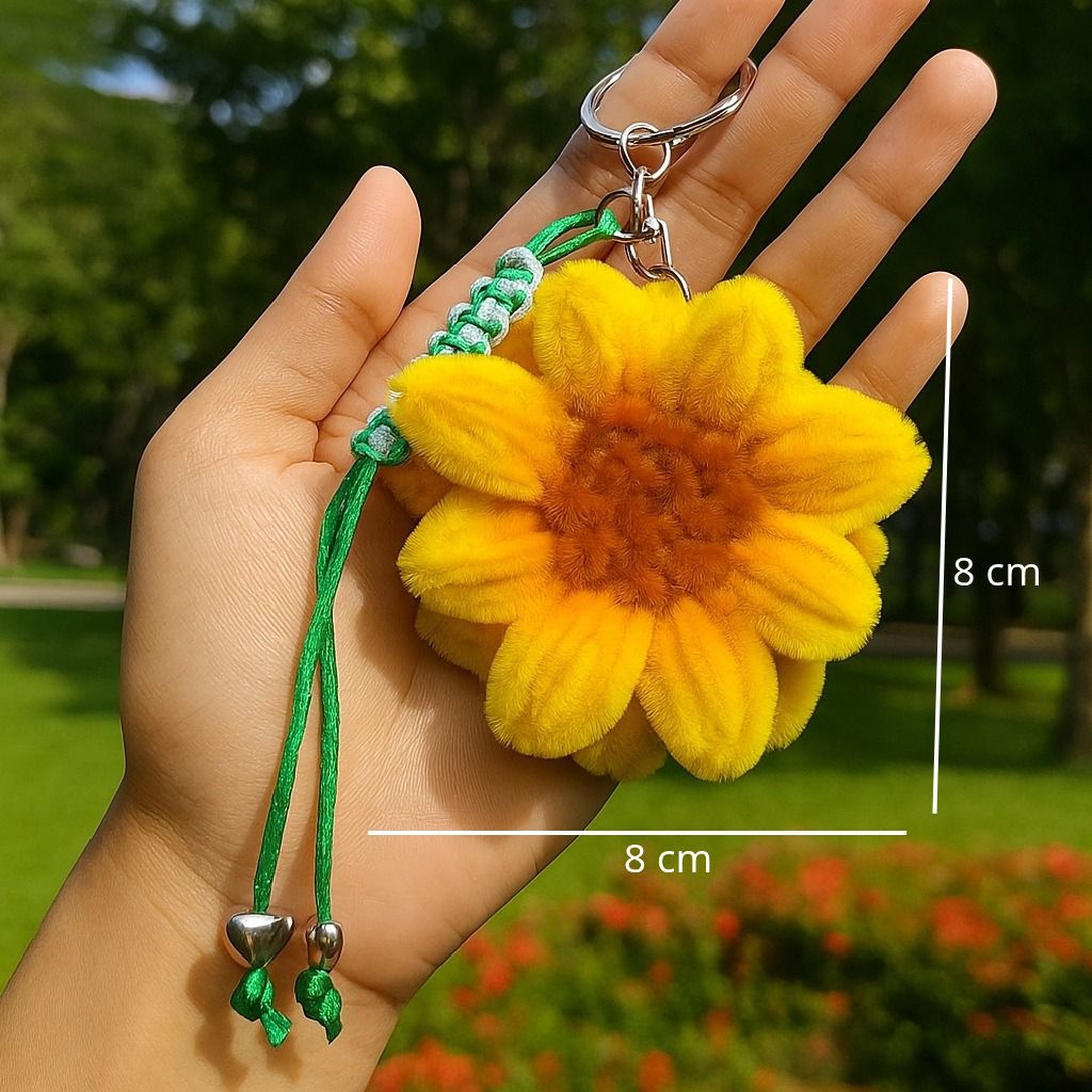 1PCS Gantungan Kunci Kawat Sunflower Rajut Macrame Motif Bunga Matahari Aksesoris Tas Keychain A124 - Gambar 2