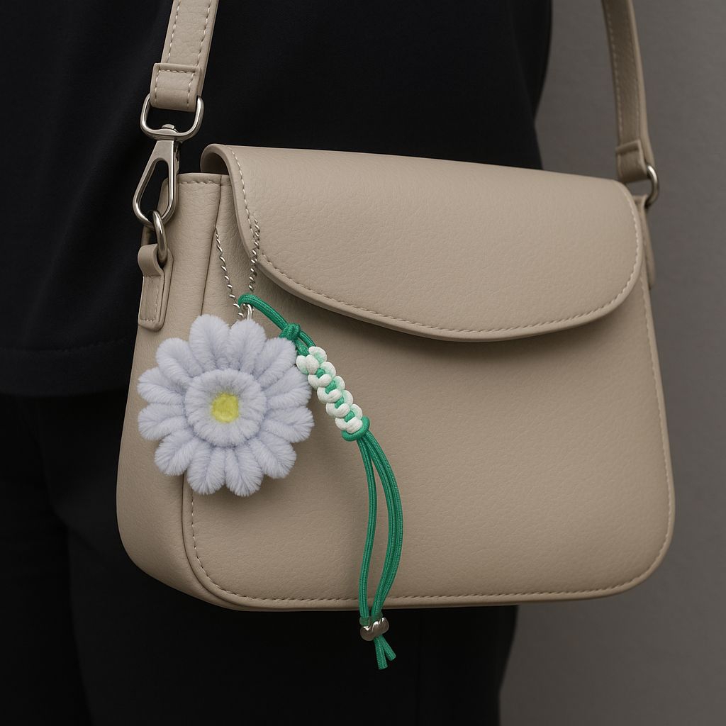 1PCS Gantungan Kunci Motif Bunga Kawat Tali Bulu Rajut Macrame Flower Aksesoris Tas Keychain A123 - Gambar 3