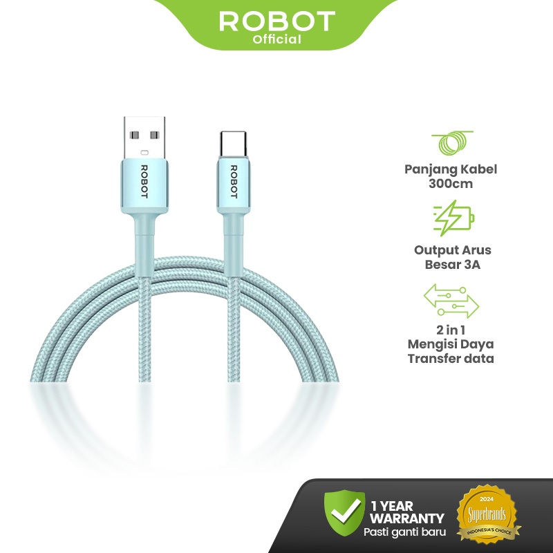 Robot Kabel Data 3A 300cm Micro USB Type C