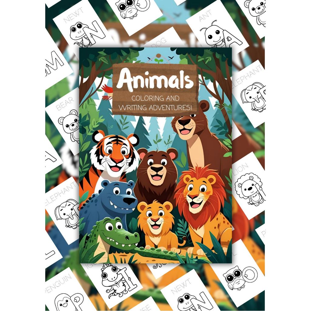Animal Coloring Worksheet and Tracing Letters (AZ English Animal Names ...