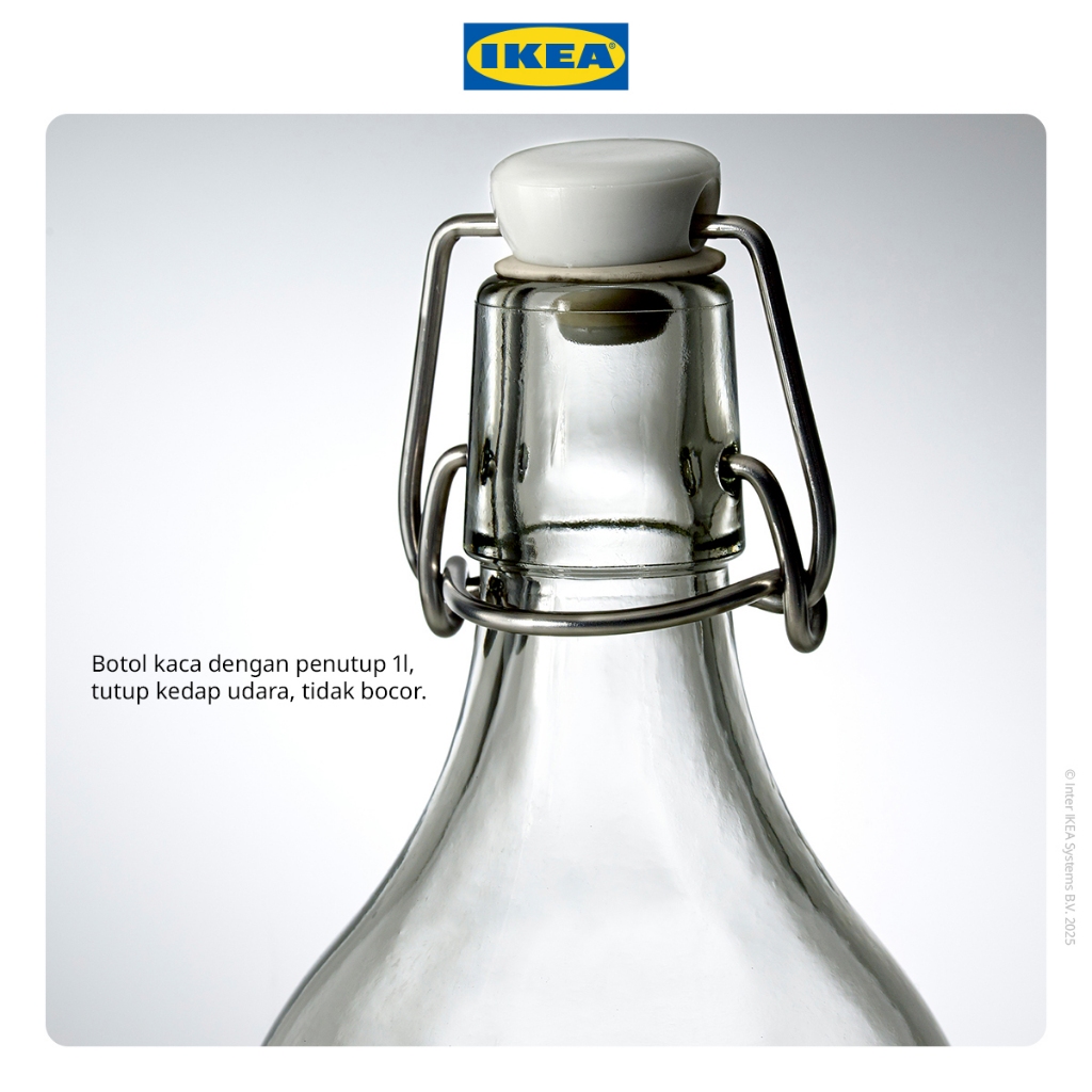 IKEA KORKEN Botol Air Minum Bahan Kaca dengan Penutup Berbagai Ukuran 0.5L 1L - Gambar 3