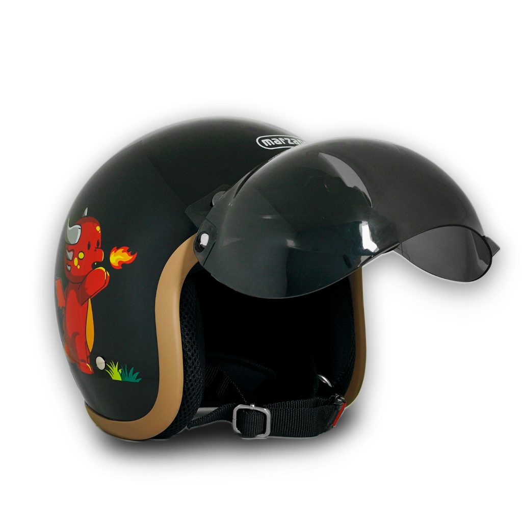 Marzano Helm Anak Retro Bogo Half Face Kids Series Baby Dragon Black Glossy Size S-XL Berstandar SNI - Gambar 4