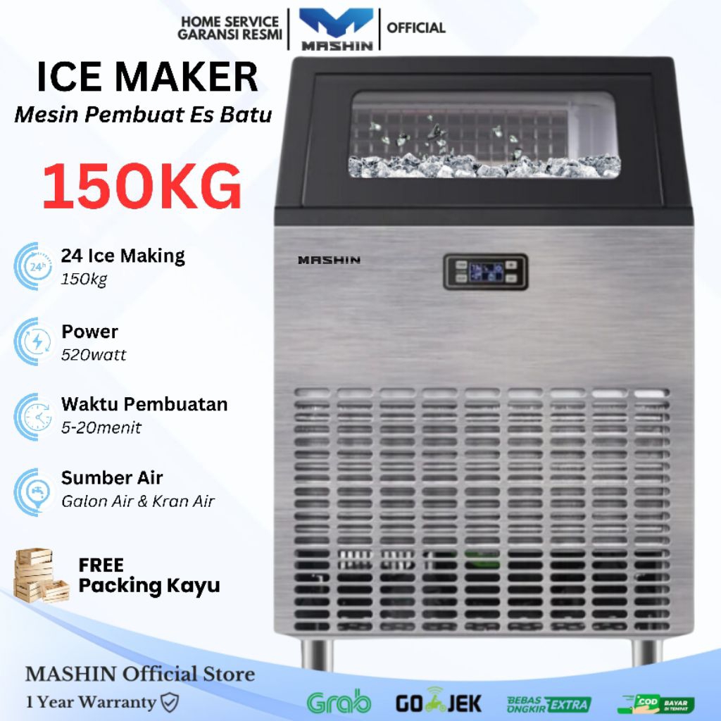 Mashin - Mesin Es Batu Kristal 150kg/Hari Ice Cube Maker Big Capacity