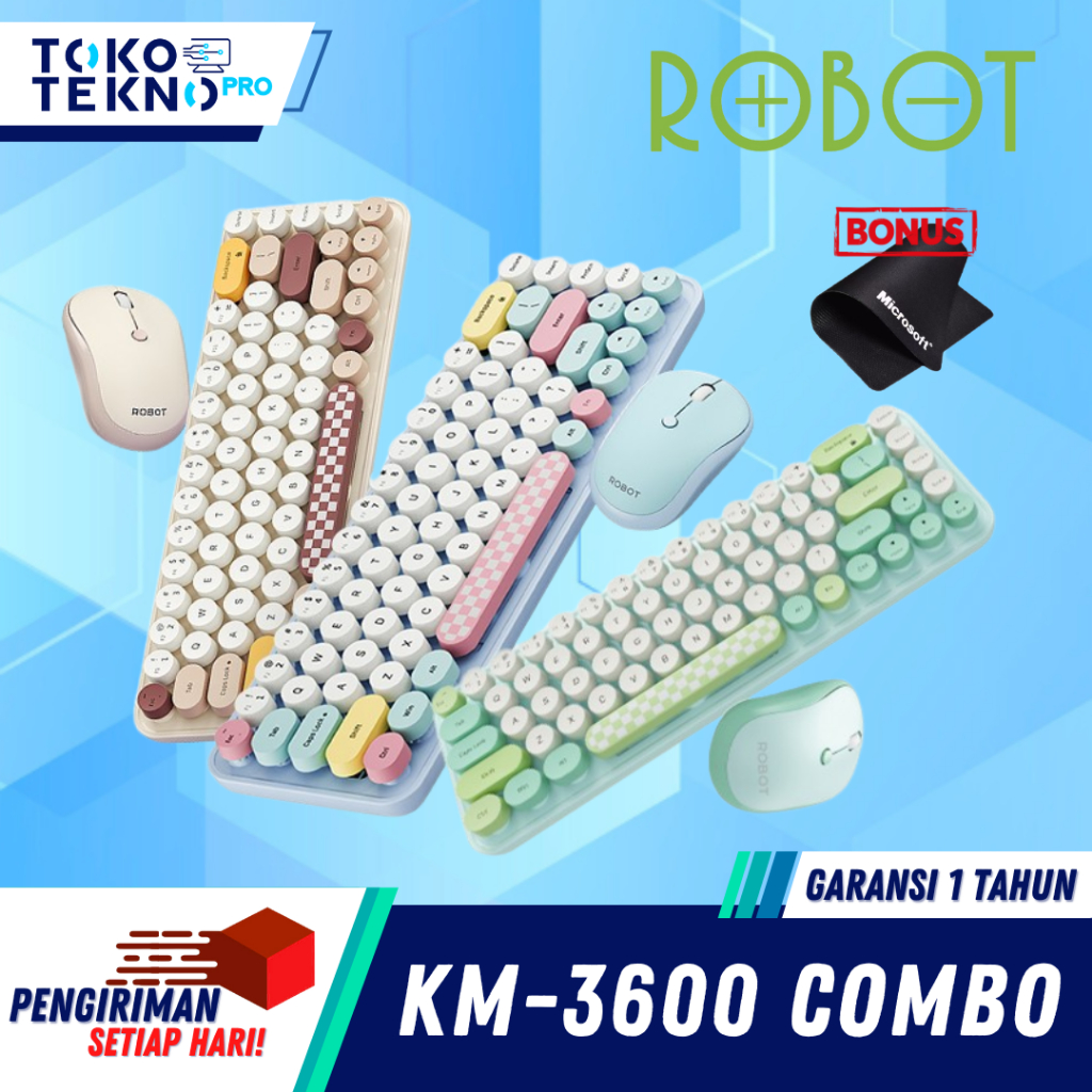 Robot KM3600 / KM-3600 Pastel Colorful Keyboard Dan Mouse Wireless Combo