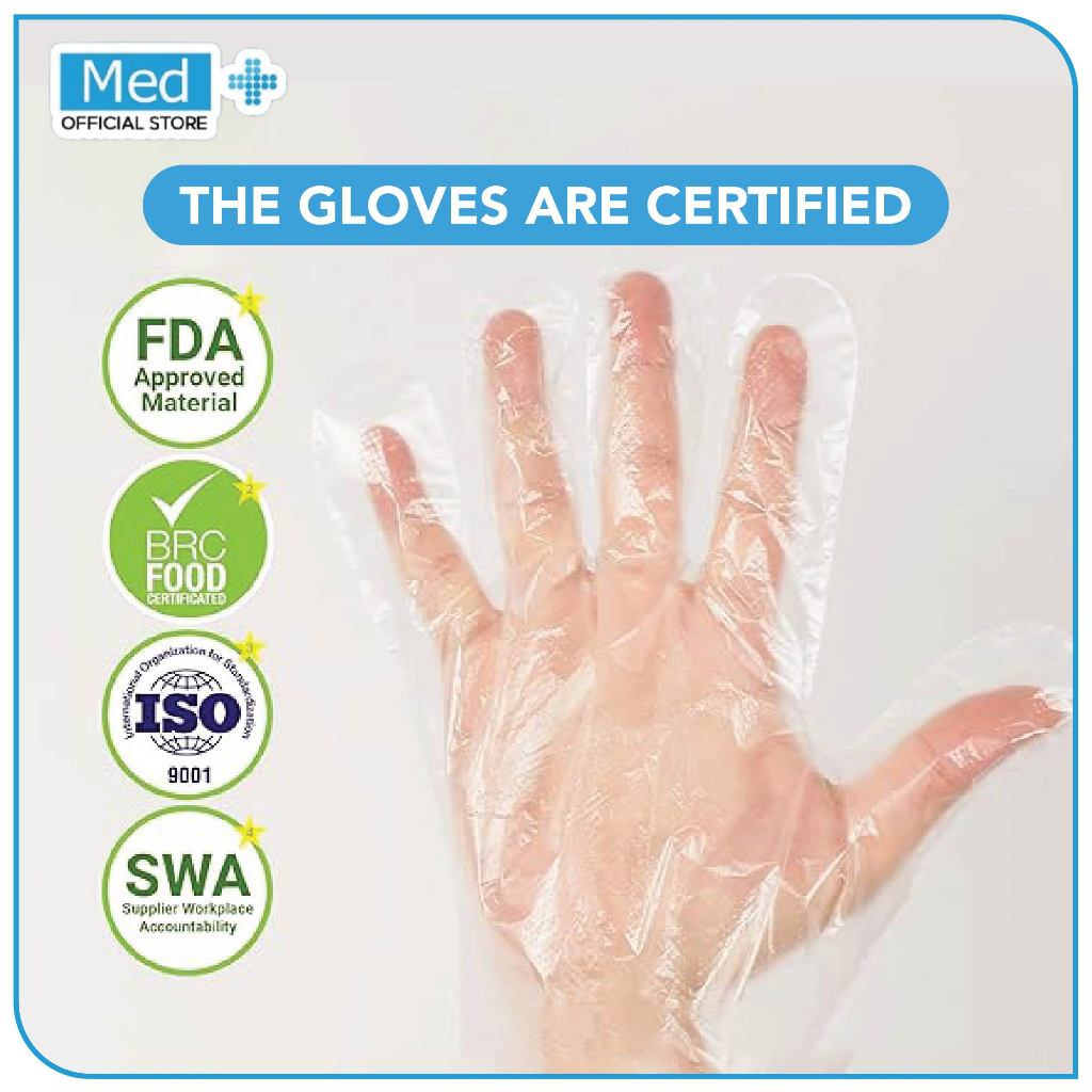Med+ Disposable Plastic Glove / Sarung Tangan Plastik Sekali Pakai - Box isi 100pcs - Gambar 2