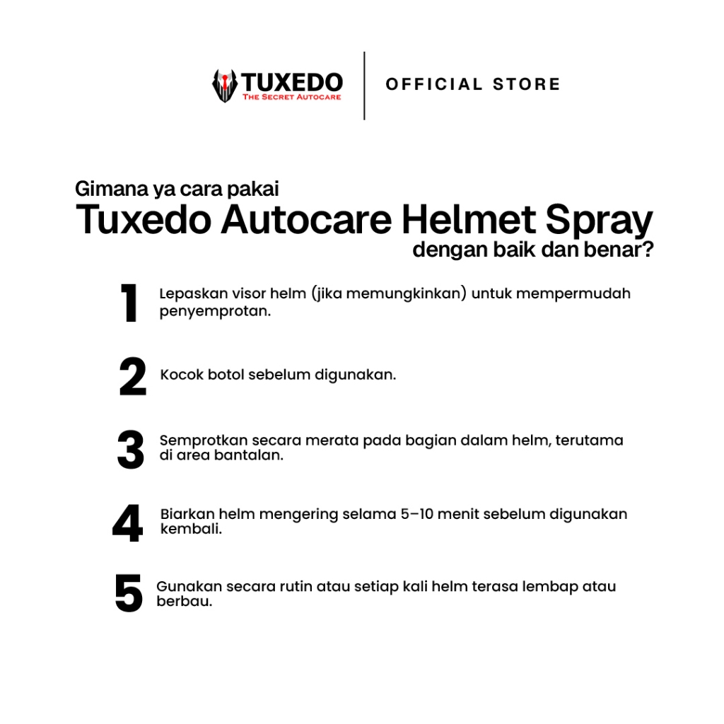 Tuxedo Autocare - Antibacterial Helmet Spray (Penghilang Bau Apek Helm) - Gambar 4