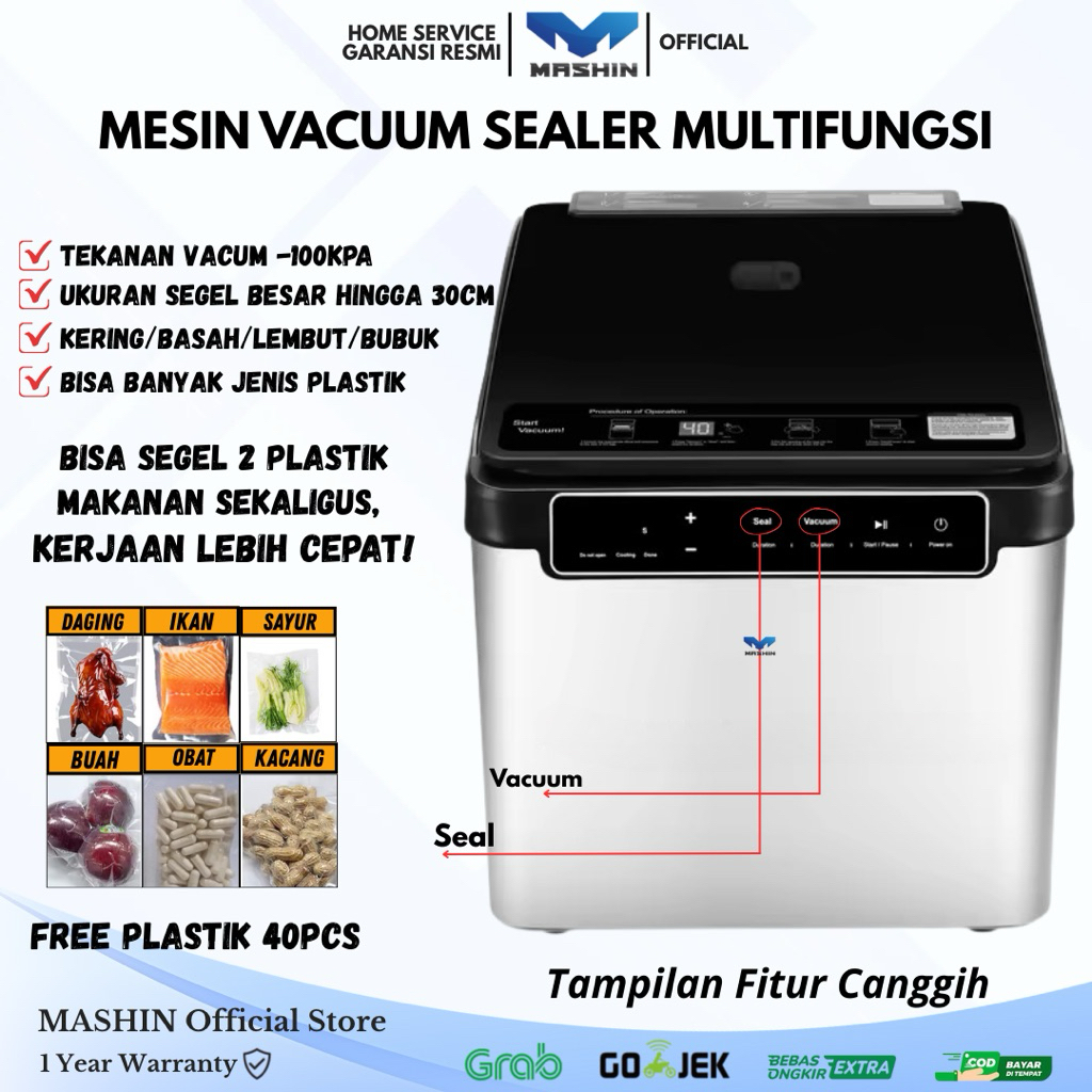 Mashin - Mesin Vacuum Sealer Multifungsi Bisa Vakum Segel 2 Plastik Sekaligus