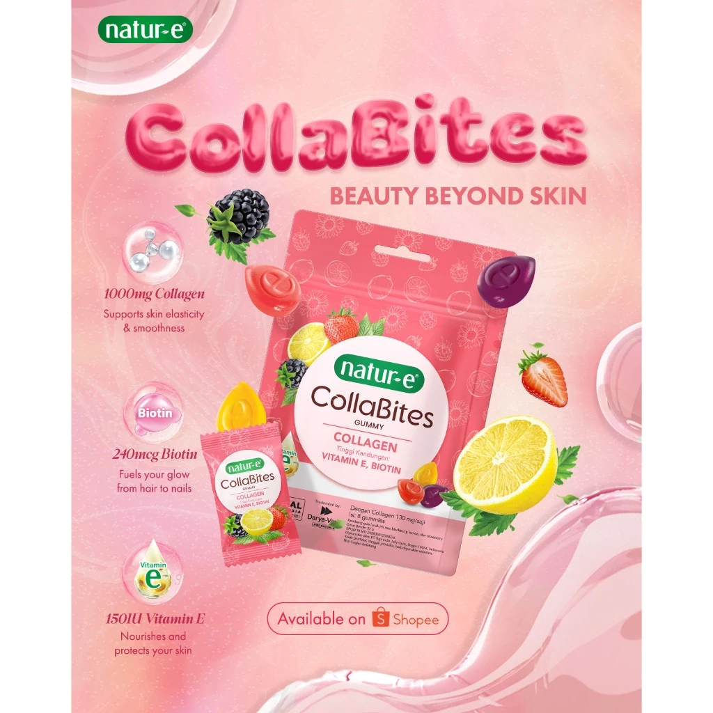 Natur-E CollaBites Gummy Collagen with Vitamin E & Biotin 1 pouch - Collagen Gummy untuk Menjaga Kesehatan Kulit, Rambut, dan Kuku - Gambar 3