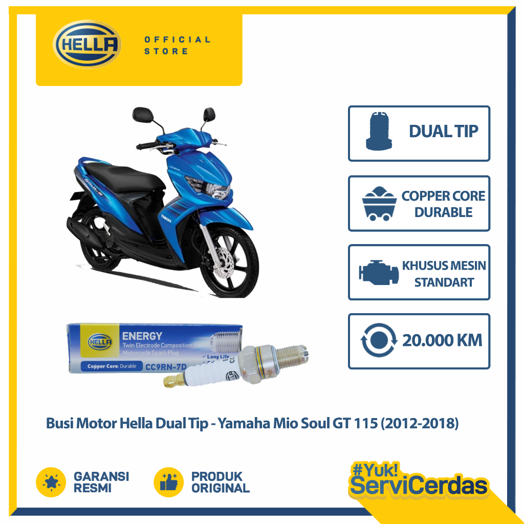 Busi Motor Yamaha Mio Soul GT 115 (2012-2018) Hella Dual Tip CC9RN-7D - Busi Mio Soul GT 115 ~
