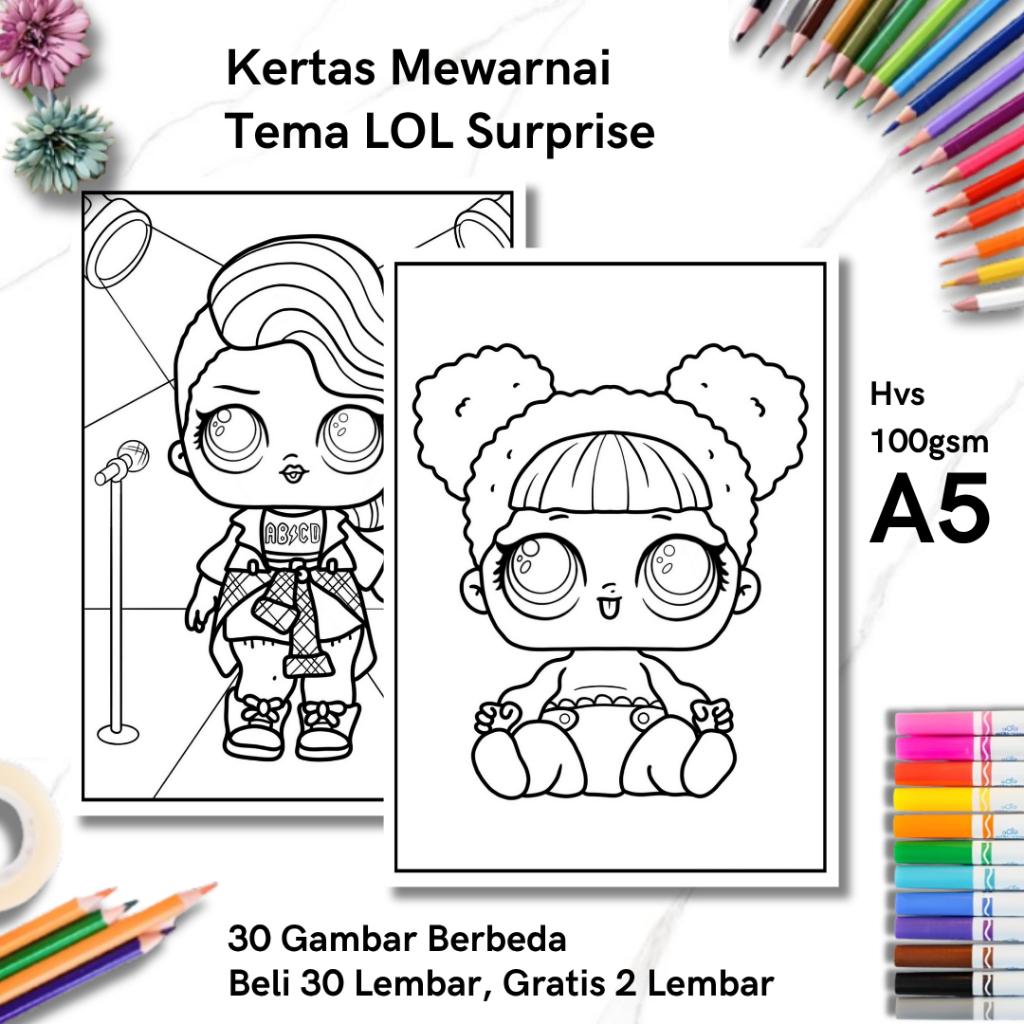 30 Sheets of LOL Surprise A5 Theme Coloring Paper - Educational ...