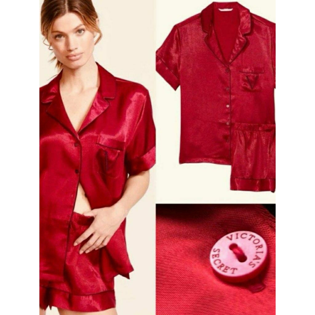 V**S GLAZED RED SATIN PAJAMAS SET/WOMEN'S SLEEPING CLOTHES/PAJAMAS SET ...