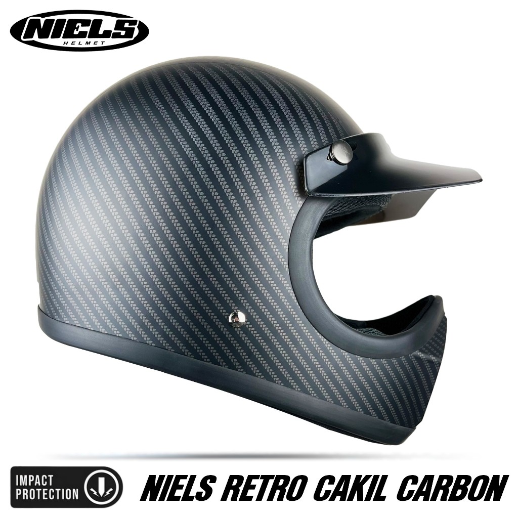 NIELS Cakil Carbon Helm Full Face Retro Free Pet SNI Motorcycle - Gambar 3