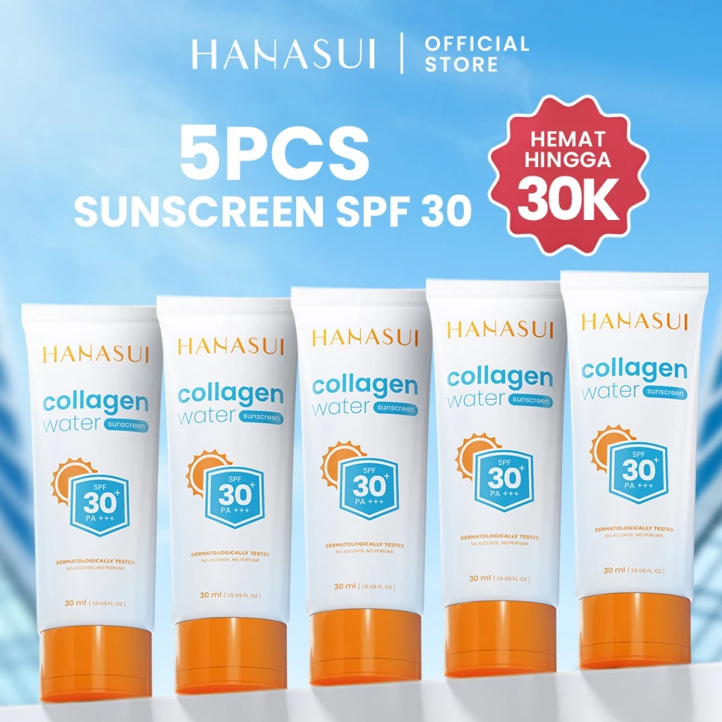 [5pcs Hemat] Hanasui Collagen Water Sunscreen - SPF 50 & SPF 30 - Ringan & Menenangkan Kulit No Whitecast Tidak Kusam Berminyak - Gambar 2